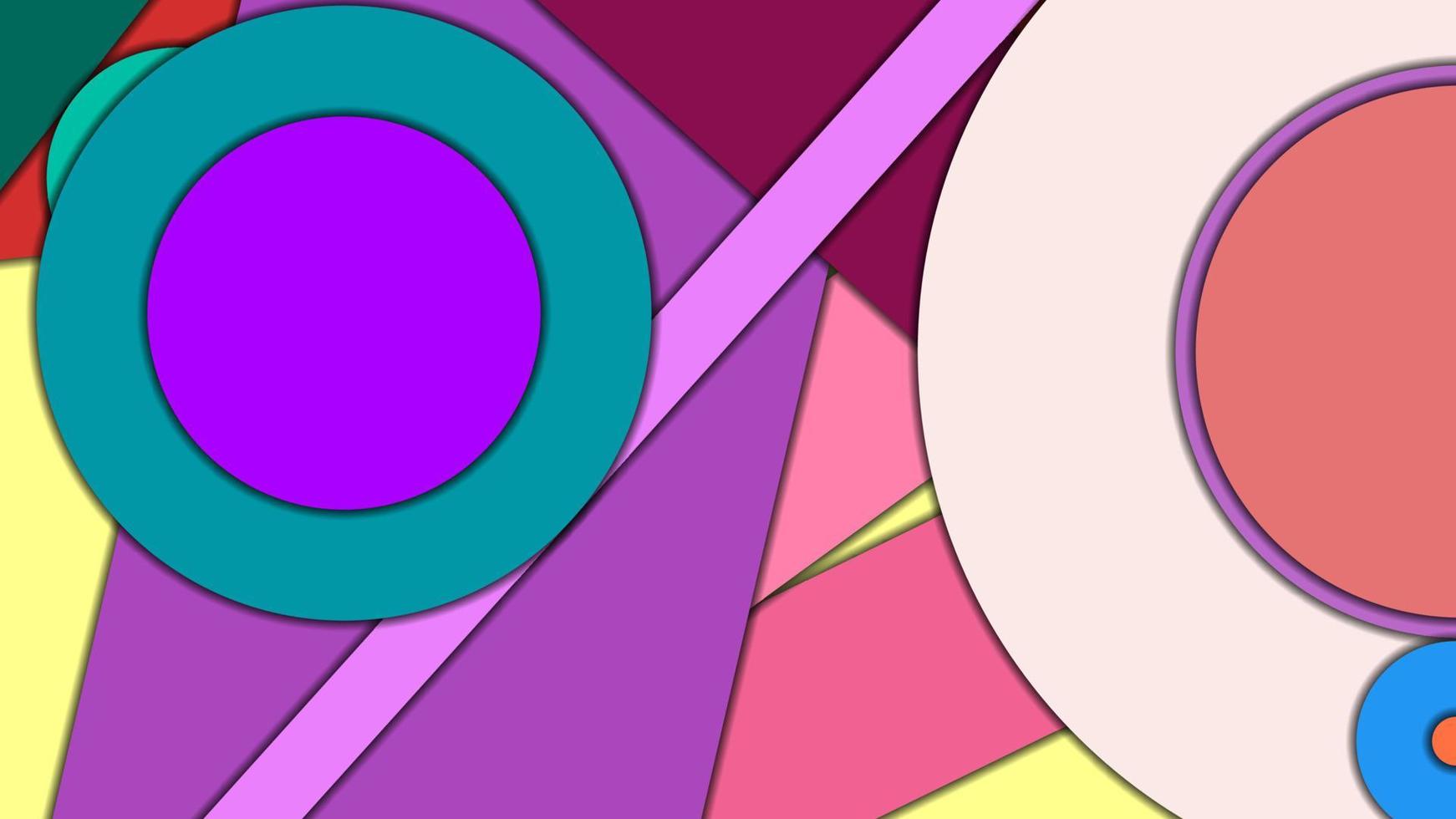 fondo vectorial geométrico abstracto en estilo de diseño de materiales con círculos concéntricos y rectángulos girados con sombras, imitando papel cortado. vector