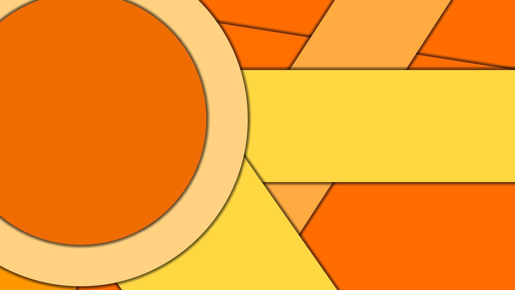 Abstract geometric vector background in Material design style with a limited harmonized palette, with concentric circles and rotated rectangles with shadows, imitating cut paper.