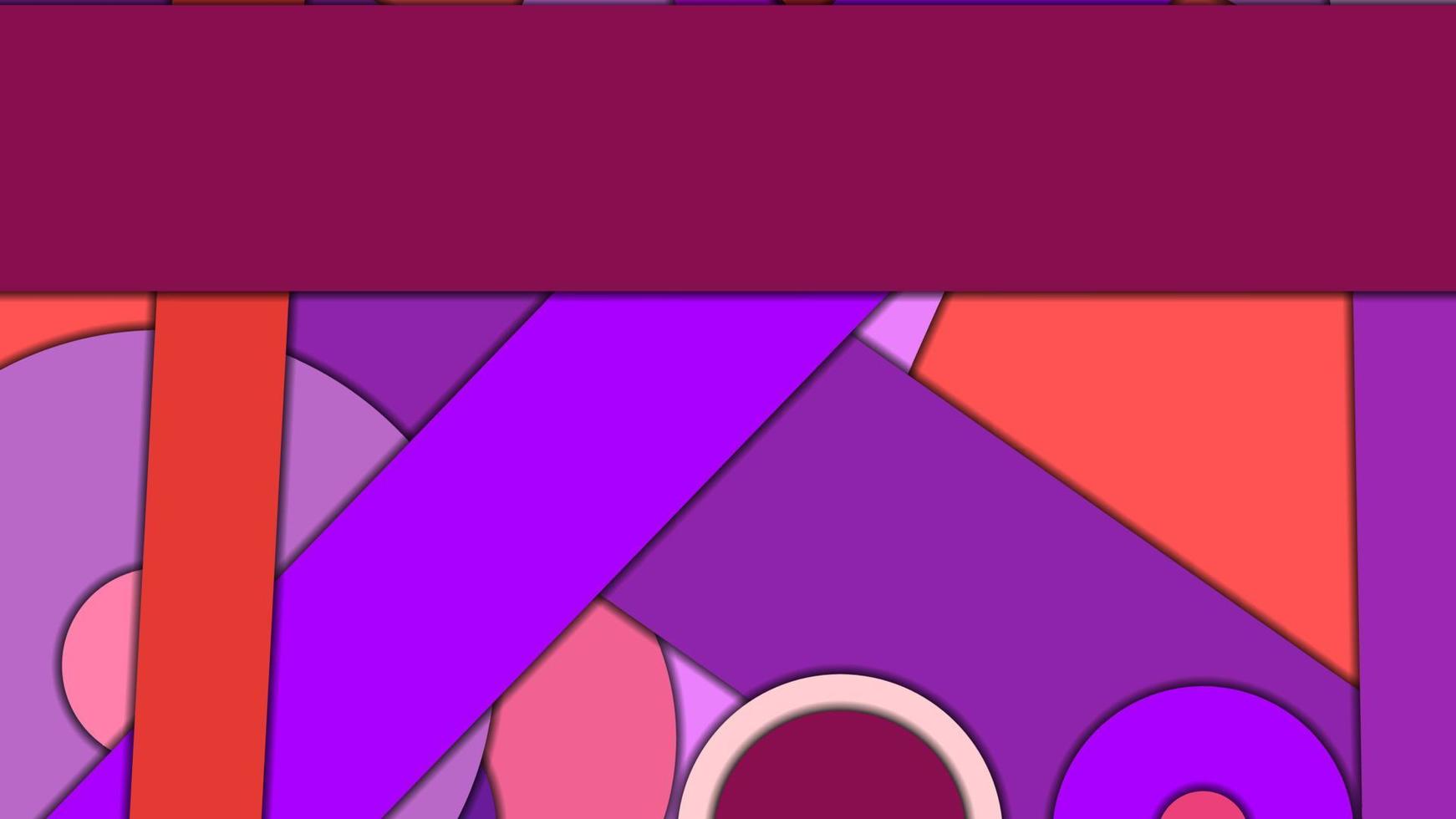 Abstract geometric vector background in Material design style with a limited harmonized palette, with concentric circles and rotated rectangles with shadows, imitating cut paper.
