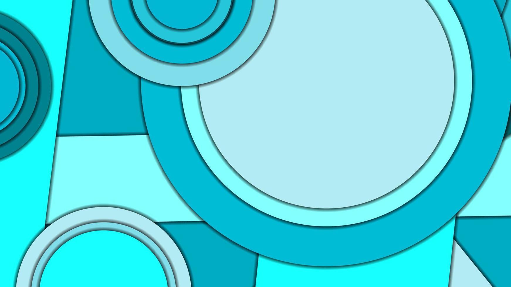 Abstract geometric vector background in Material design style with a limited harmonized palette, with concentric circles and rotated rectangles with shadows, imitating cut paper.