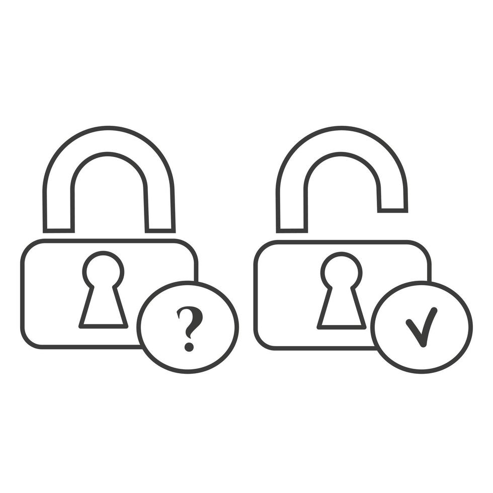 Forgot the password to unlock the phone, to log in. Open and closed lock, outline. Flat vector illustration