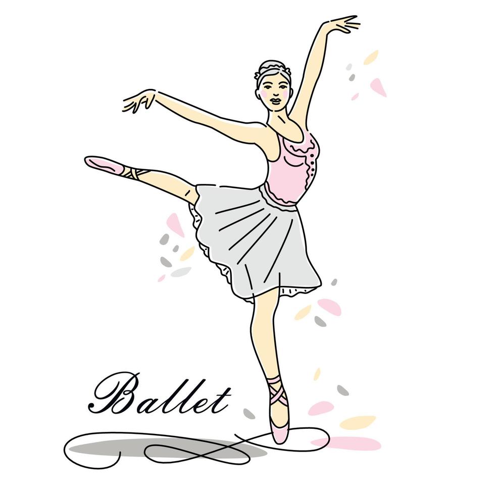 bailarina de ballet de mujer de dibujo de línea continua en color rosa. logotipo de tendencia de baile. estilo de una línea. vector