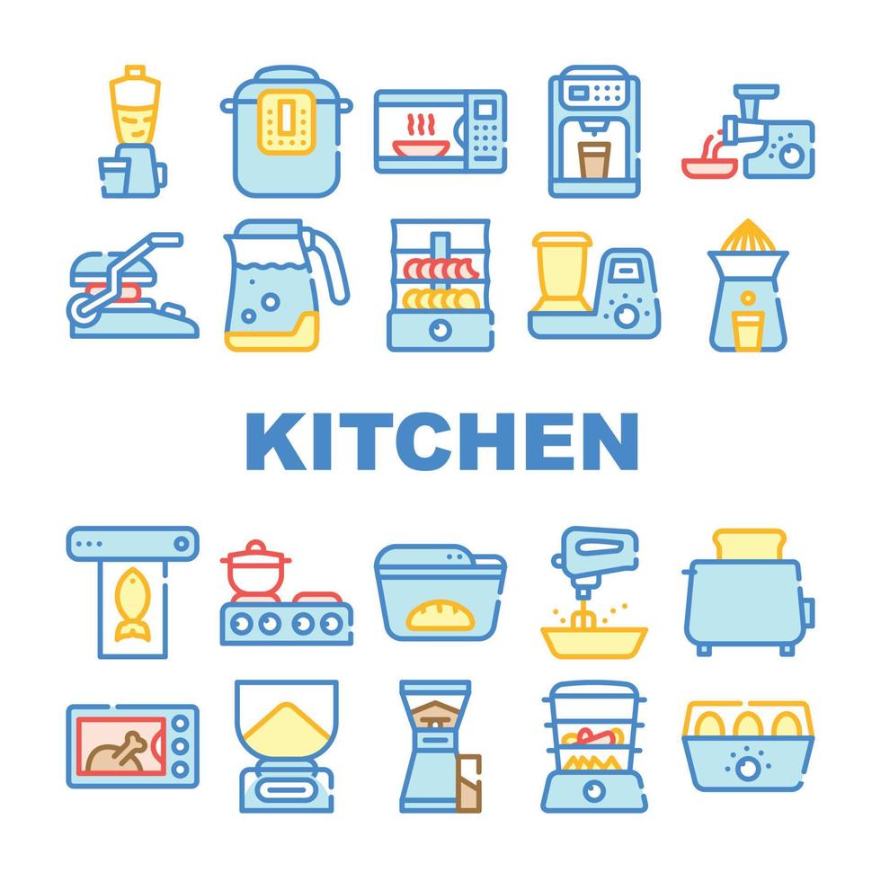 iconos de colección de electrónica de cocina establecer ilustraciones vectoriales vector