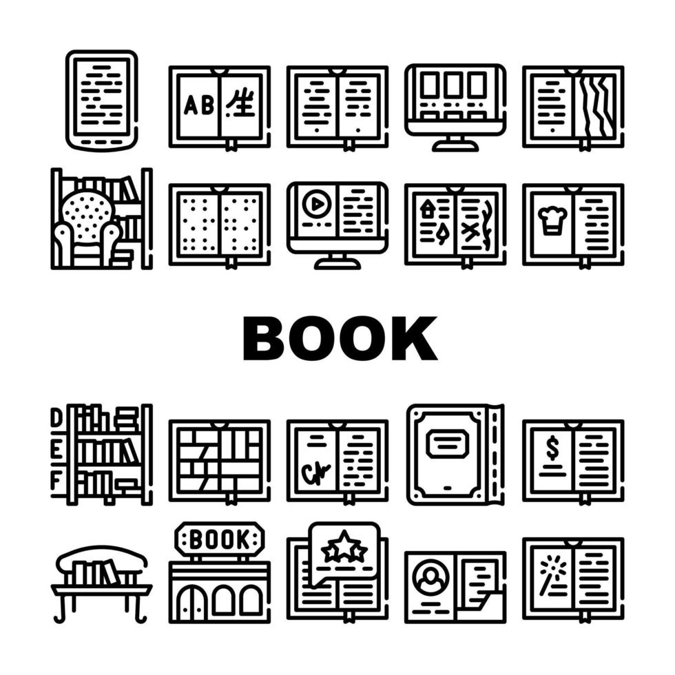 Book Library Shop Collection Icons Set Vector