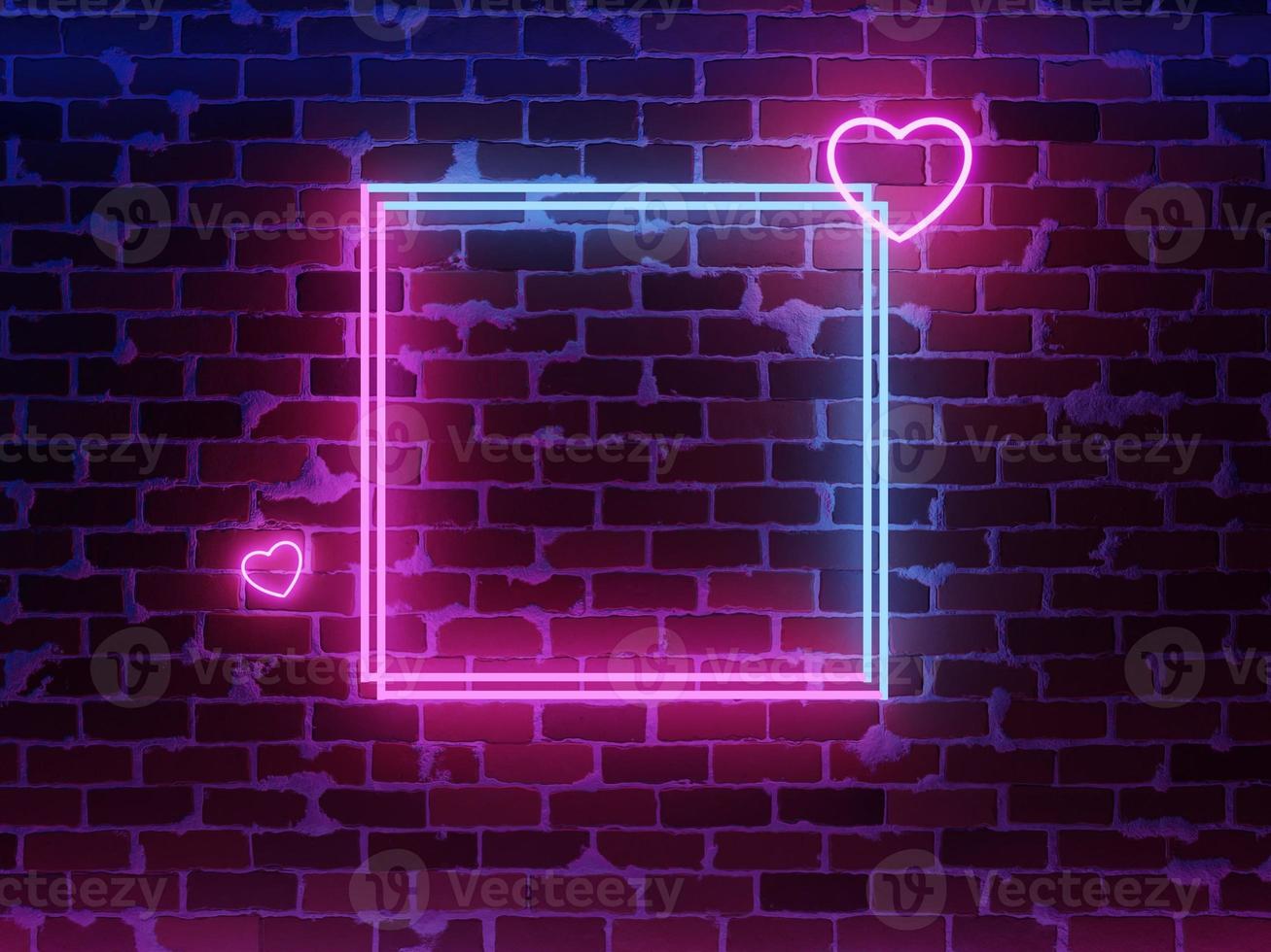 Neon heart. Bright night neon on brick wall photo