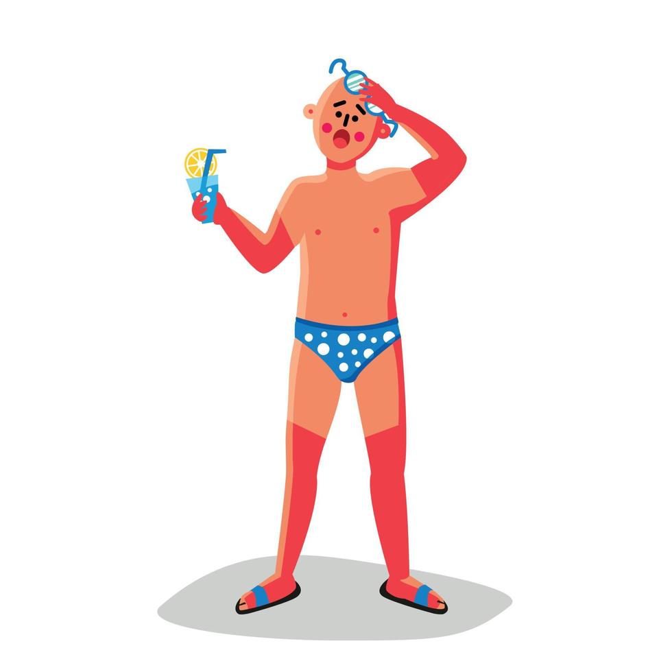 Sunburn Body Pain Man With Cocktail Glass Vector