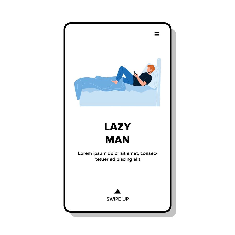 Lazy Man Lying In Bed And Play With Phone Vector