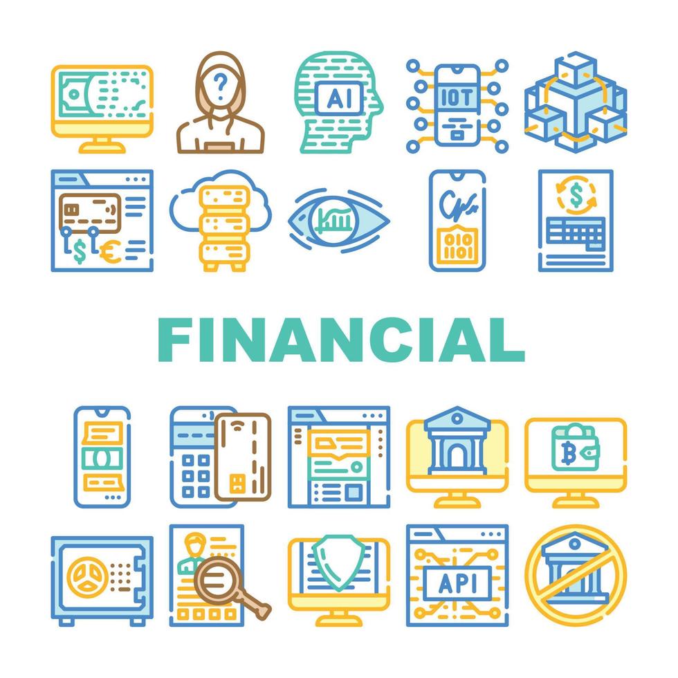 conjunto de iconos de software y tecnología financiera vector