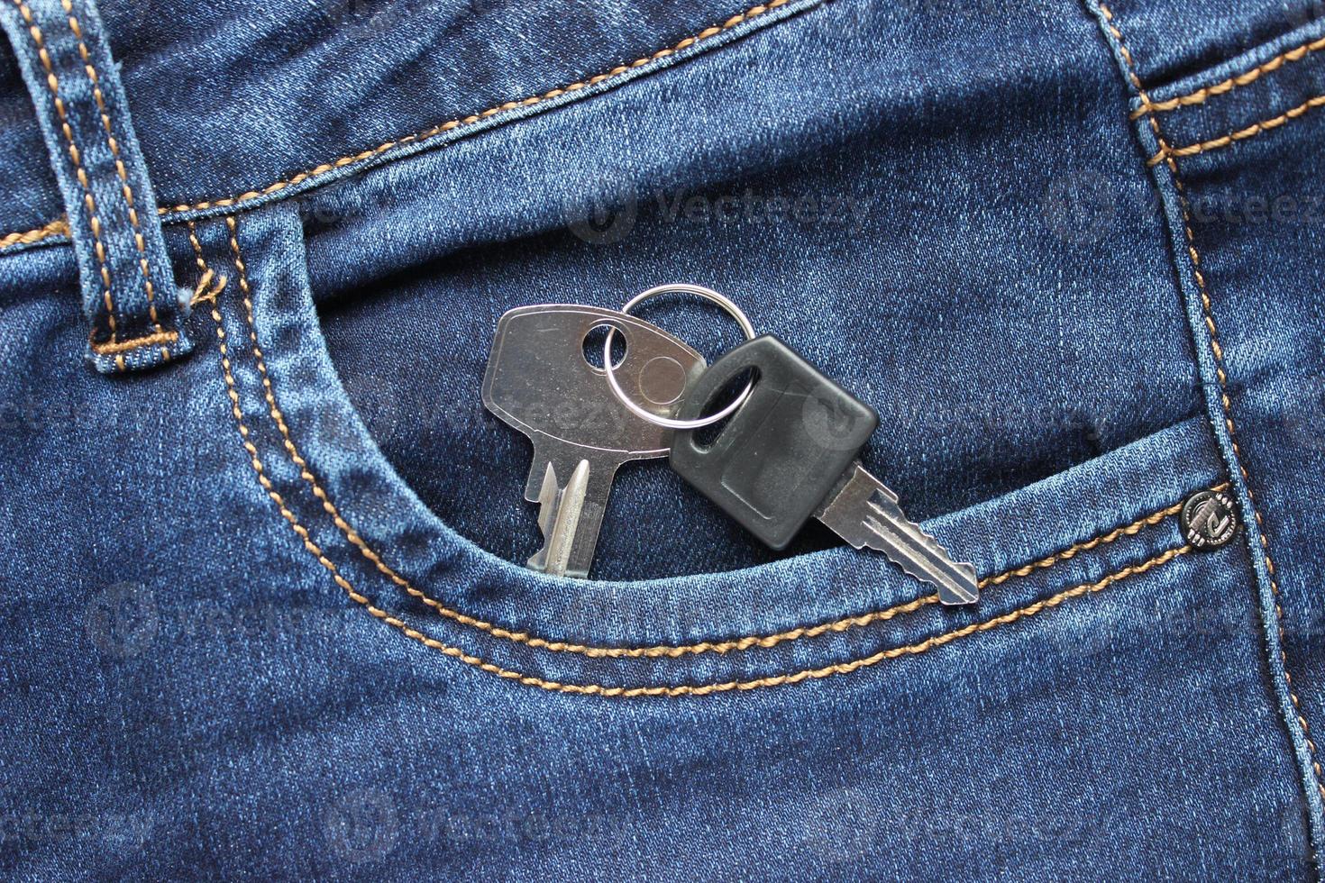 Two keys in jeans pocket photo