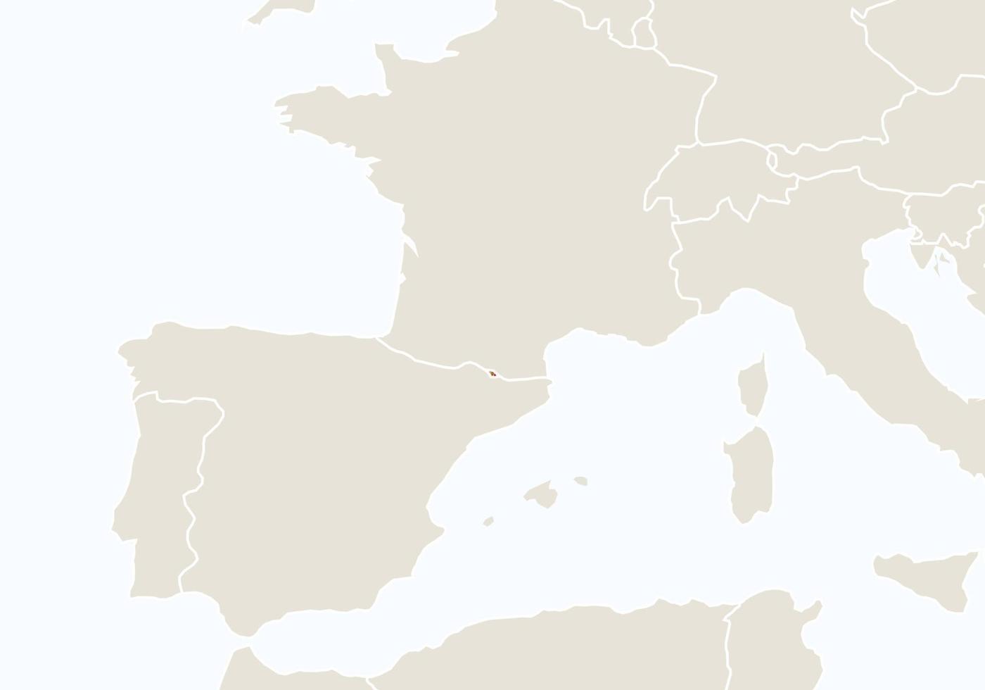 europa con el mapa de andorra resaltado. vector