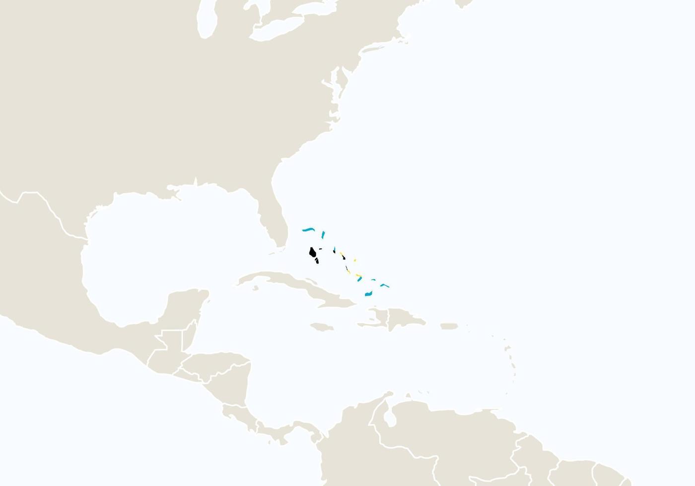 North America with highlighted The Bahamas map. vector