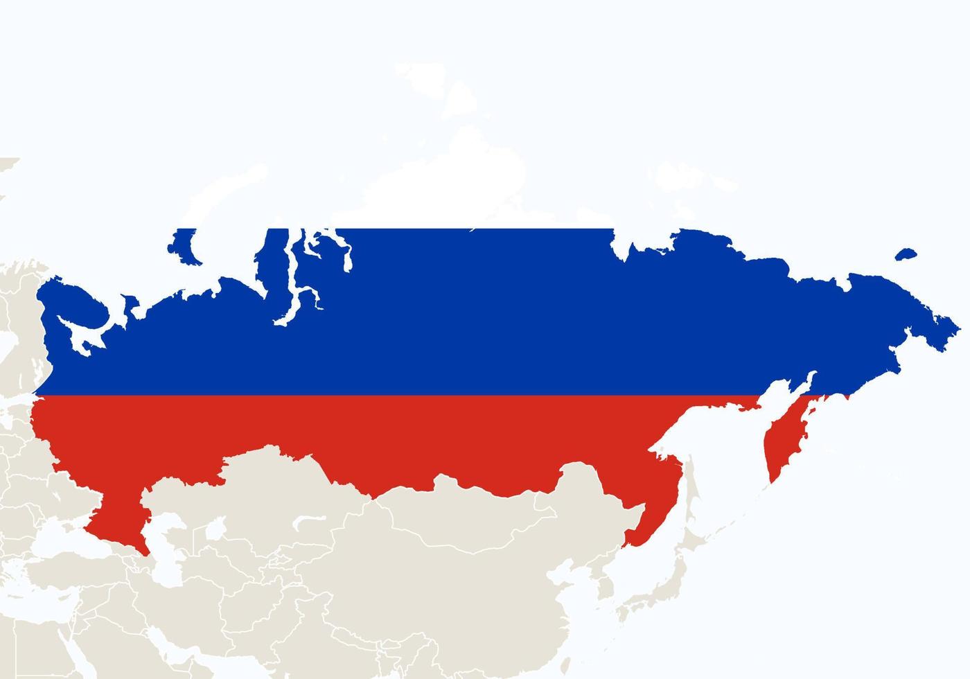 asia con el mapa de rusia resaltado. vector