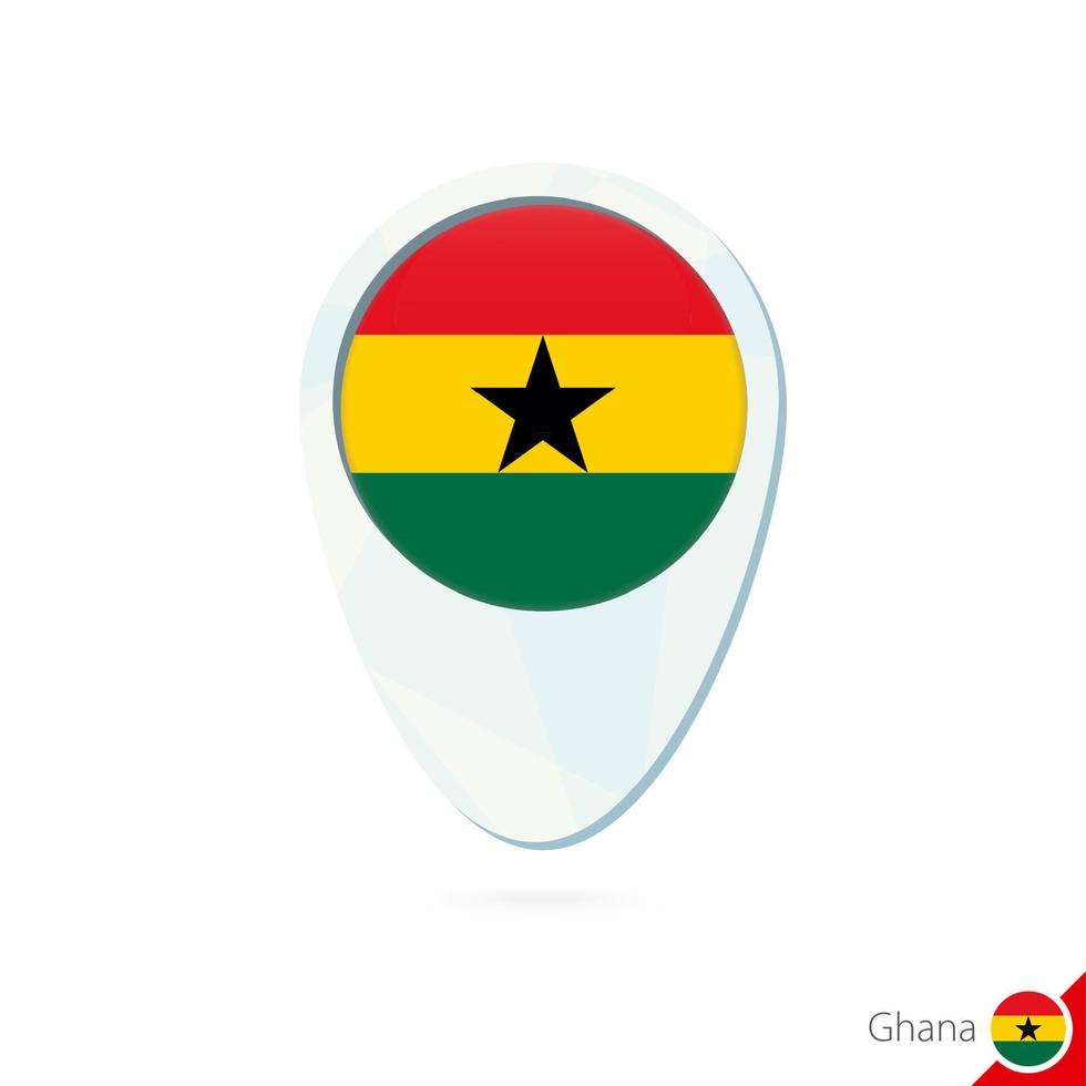 Icono de pin de mapa de ubicación de bandera de Ghana sobre fondo blanco. vector