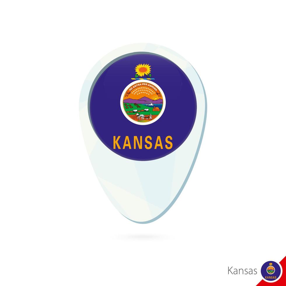 icono de pin de mapa de ubicación de la bandera de kansas del estado de estados unidos sobre fondo blanco. vector