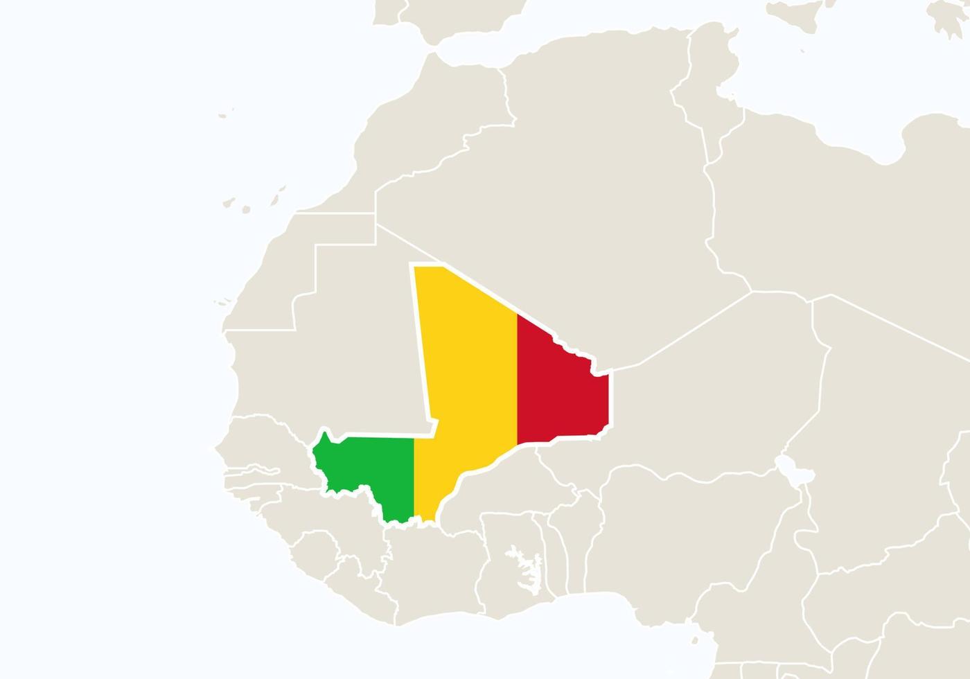 África con el mapa de Malí resaltado. vector