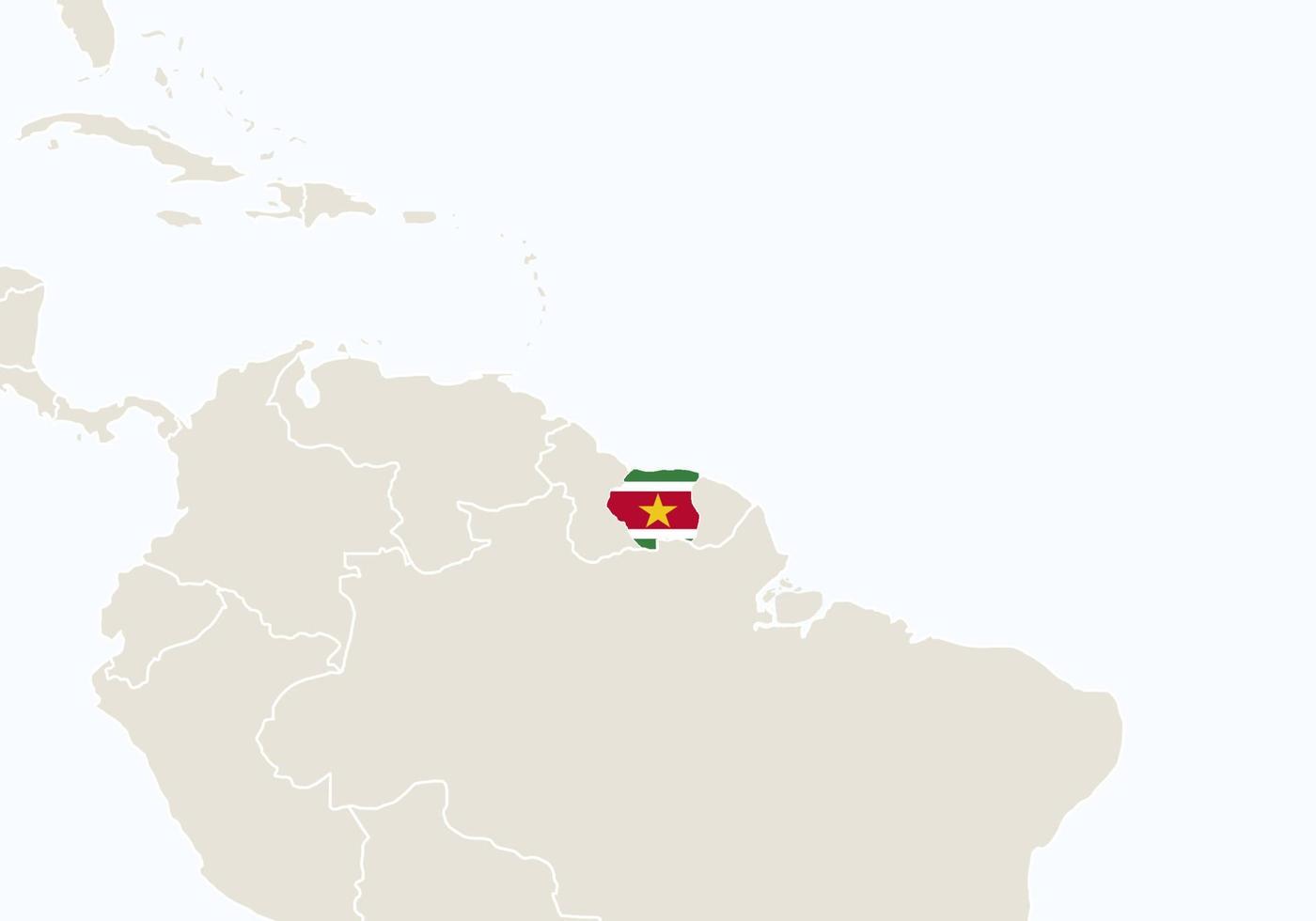 américa del sur con el mapa de surinam resaltado. vector
