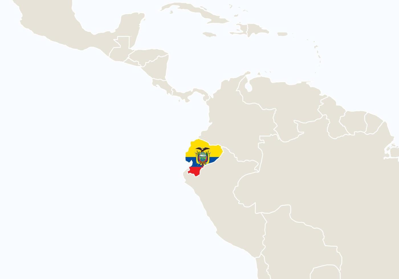 américa del sur con el mapa de ecuador resaltado. vector