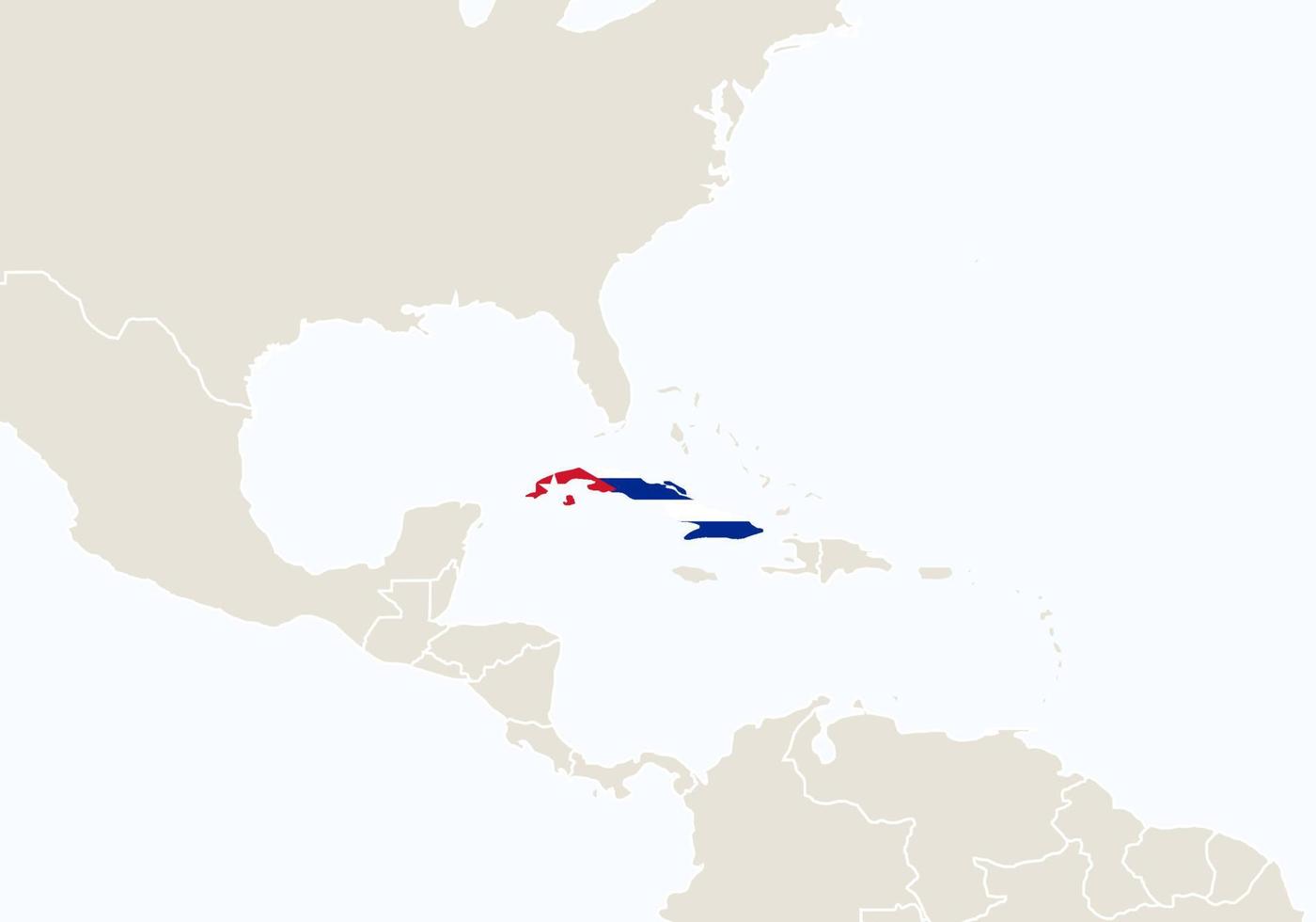 américa del sur con mapa de cuba resaltado. vector