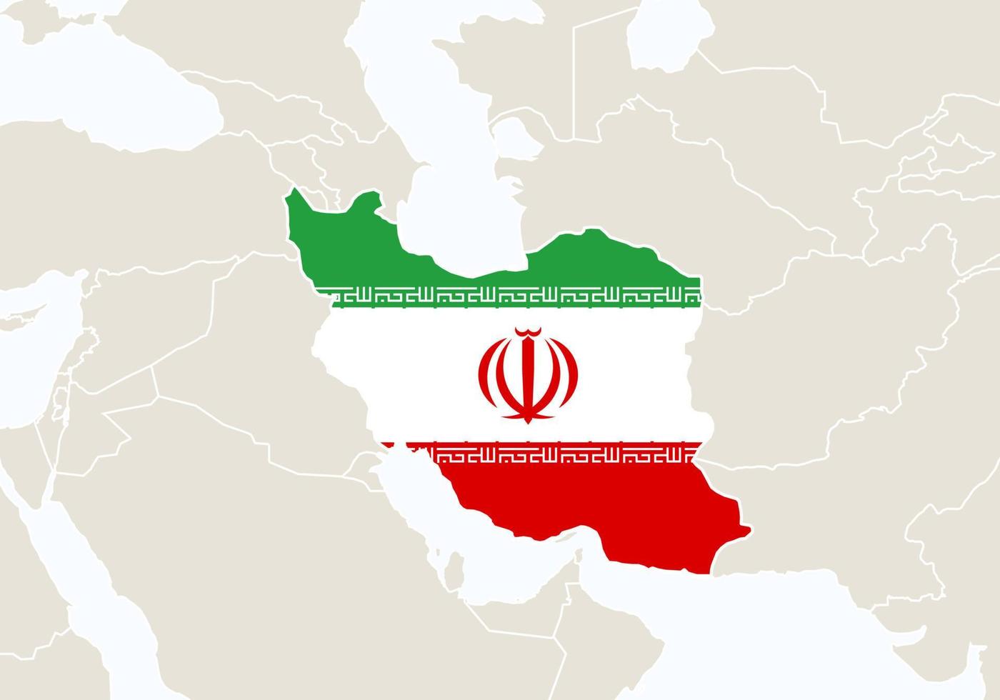 Asia con el mapa de Irán resaltado. vector