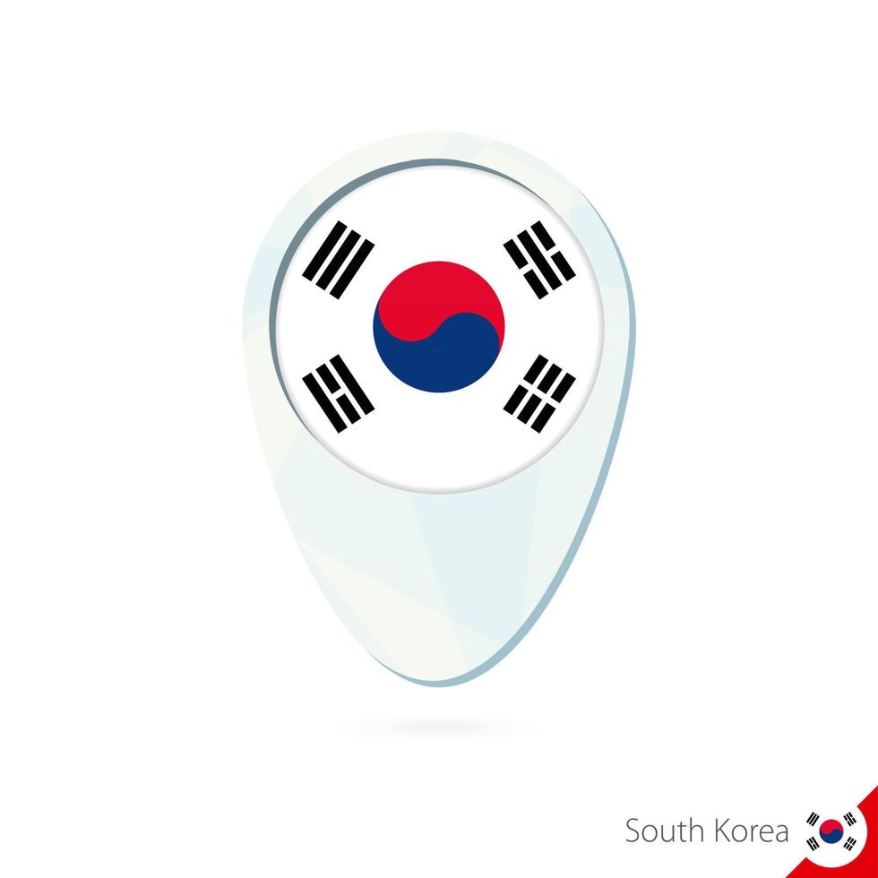 icono de pin de mapa de ubicación de bandera de corea del sur sobre fondo blanco. vector