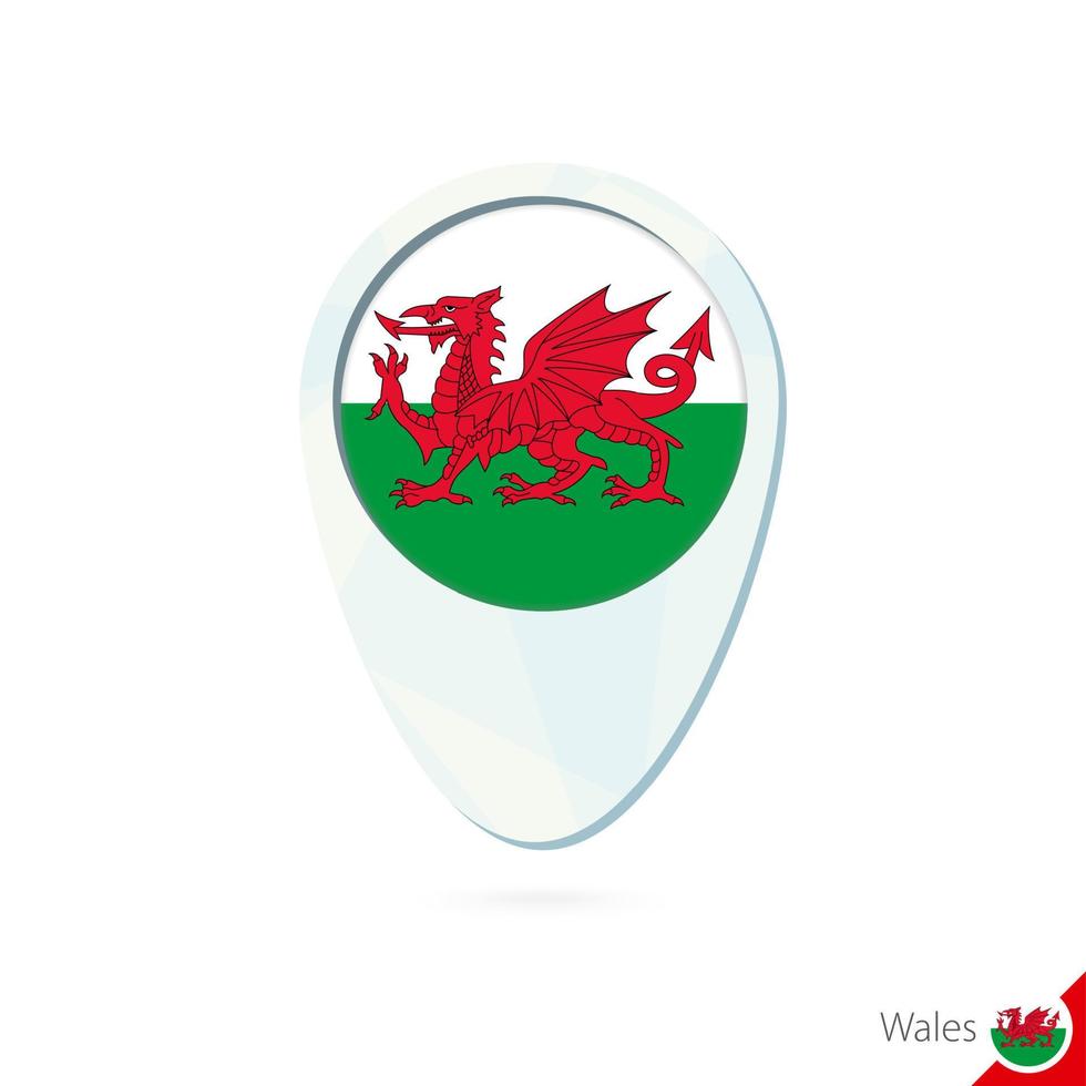 Wales flag location map pin icon on white background. vector