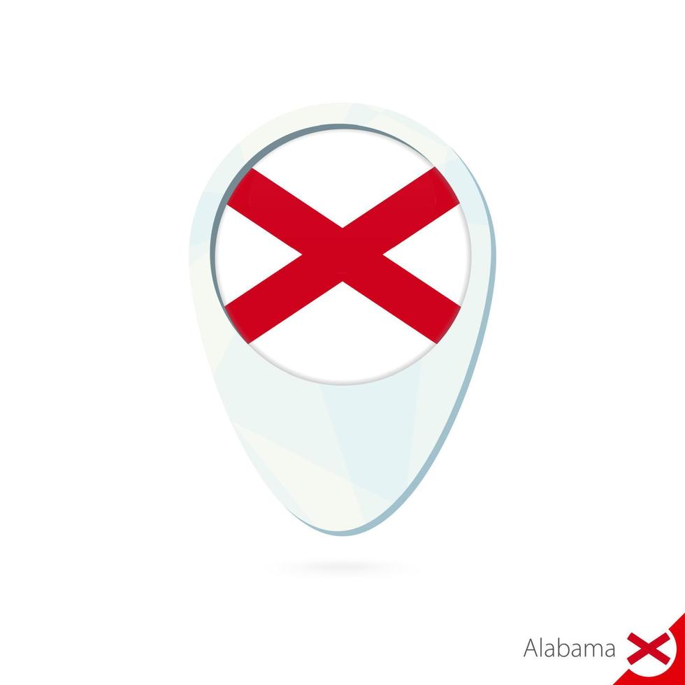 icono de alfiler del mapa de ubicación de la bandera del estado de alabama en el fondo blanco. vector