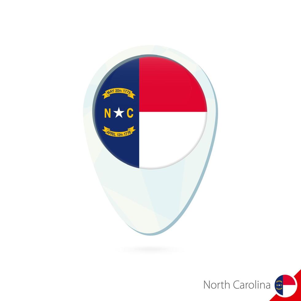 icono de pin de mapa de ubicación de la bandera de carolina del norte del estado de estados unidos sobre fondo blanco. vector