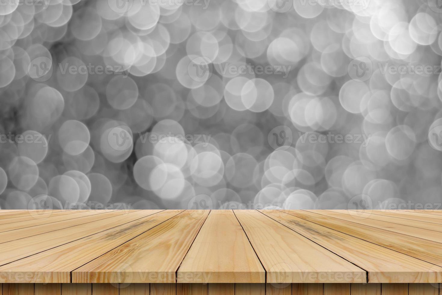 Wooden table, brown color, white bokeh background photo