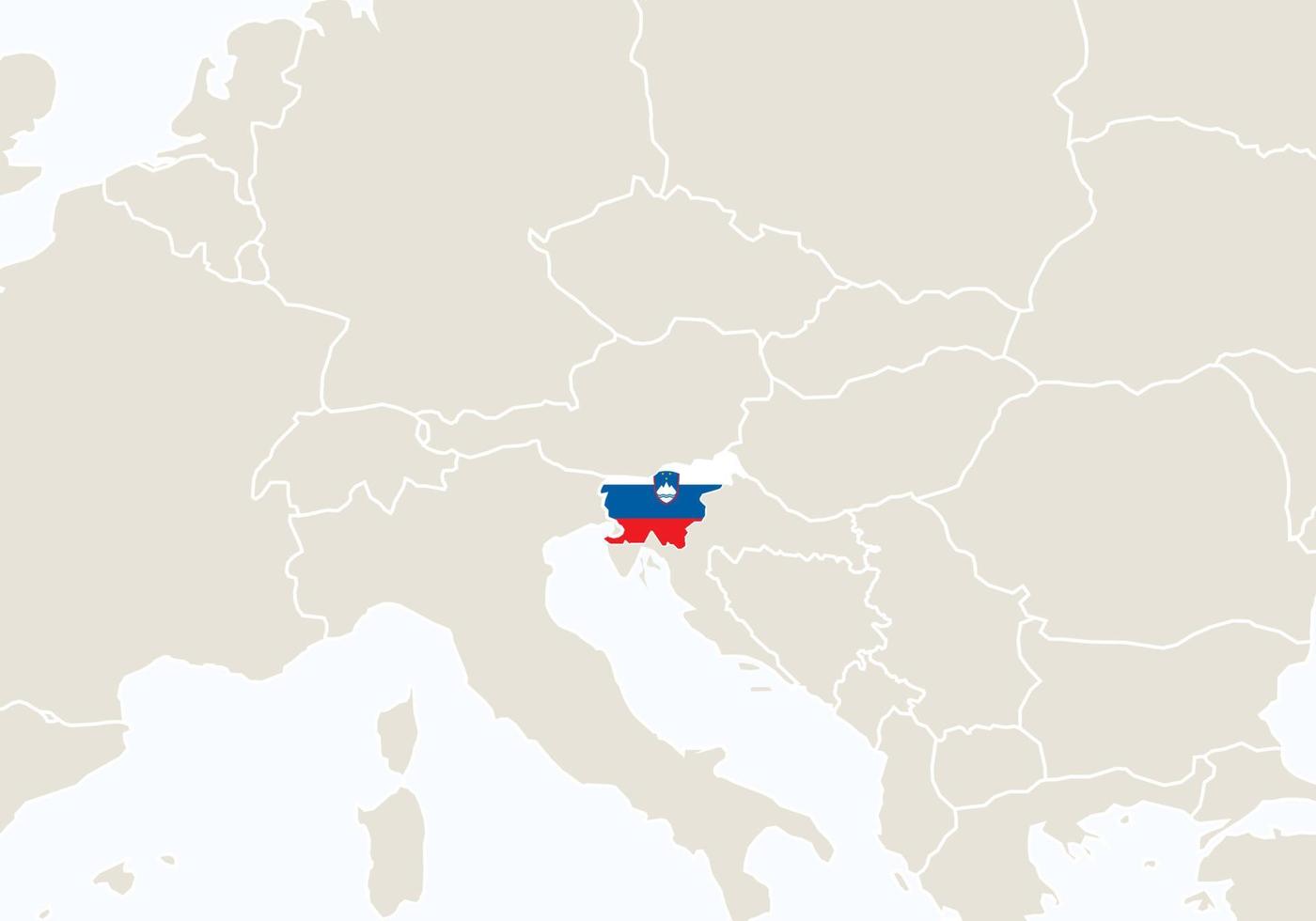europa con mapa de eslovenia resaltado. vector