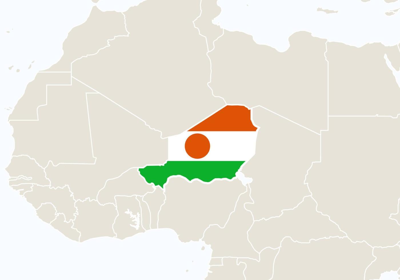 África con el mapa de Níger resaltado. vector