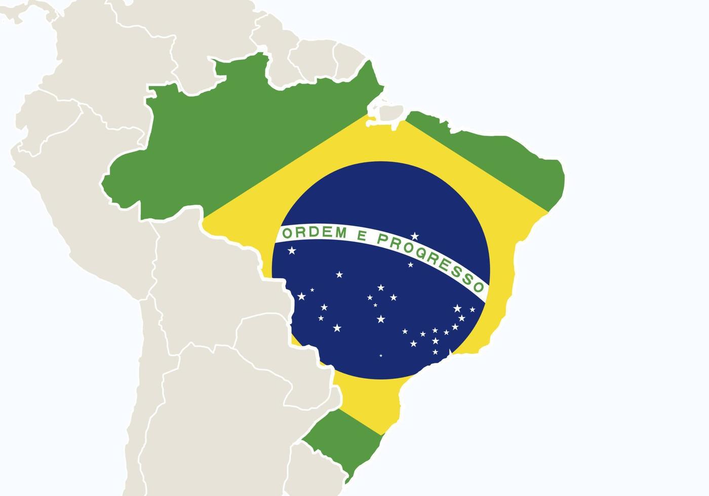 américa del sur con el mapa de brasil resaltado. vector