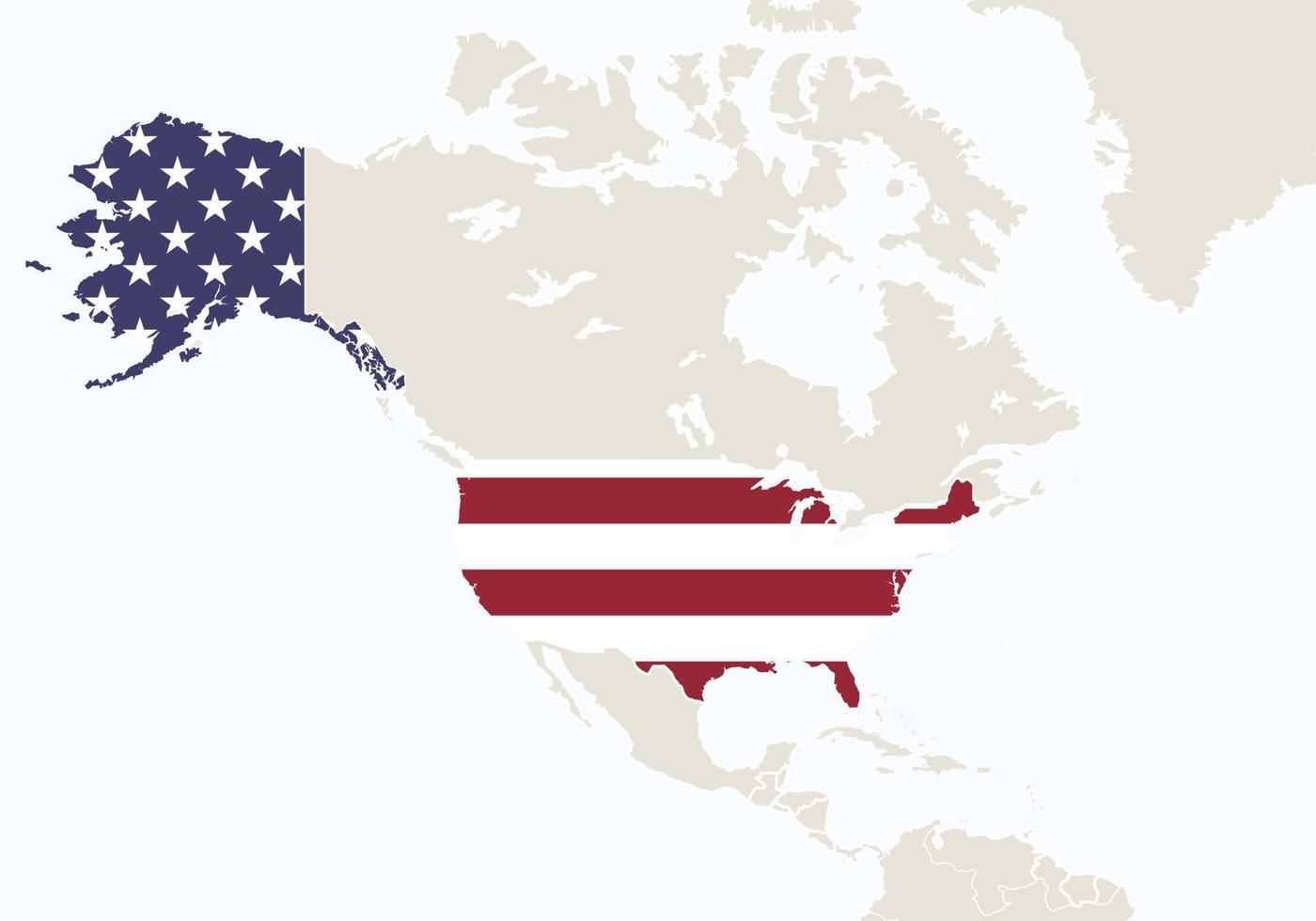américa del norte con el mapa de estados unidos resaltado. vector