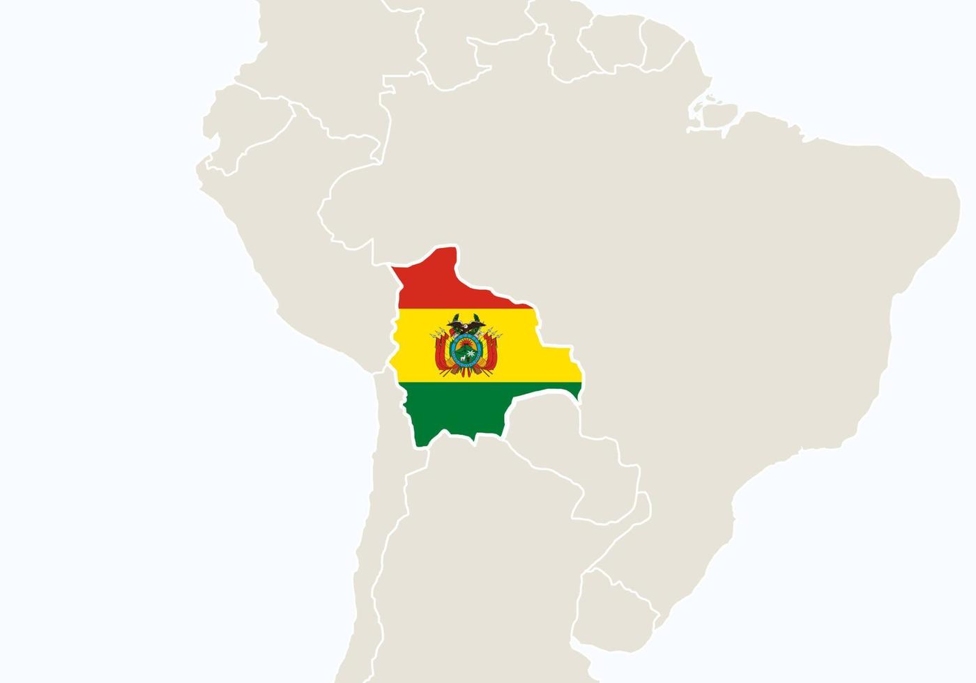 américa del sur con el mapa de bolivia resaltado. vector