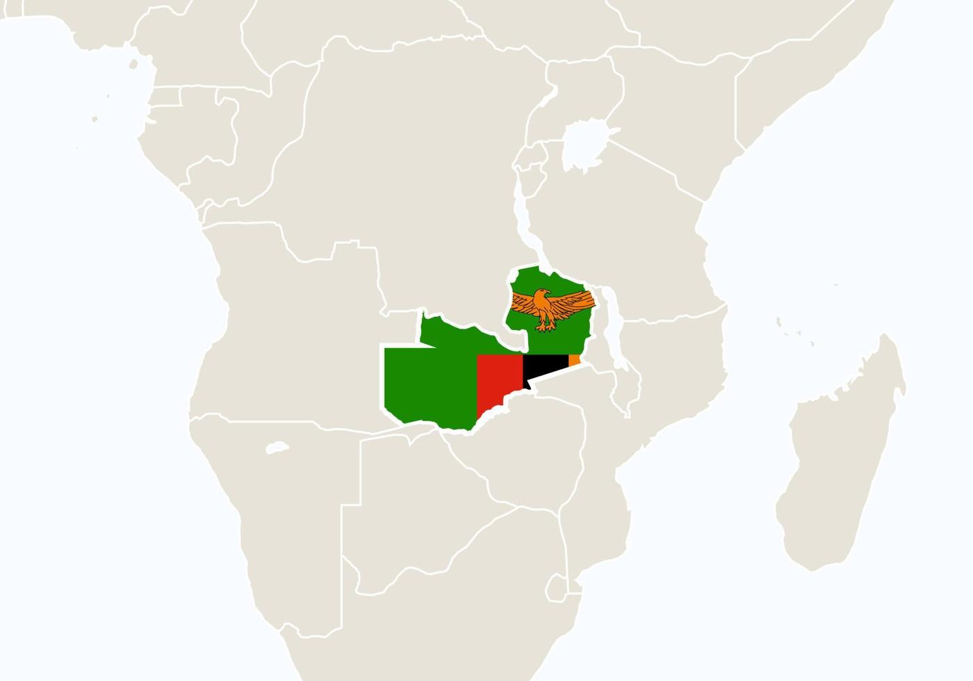 Africa with highlighted Zambia map. vector