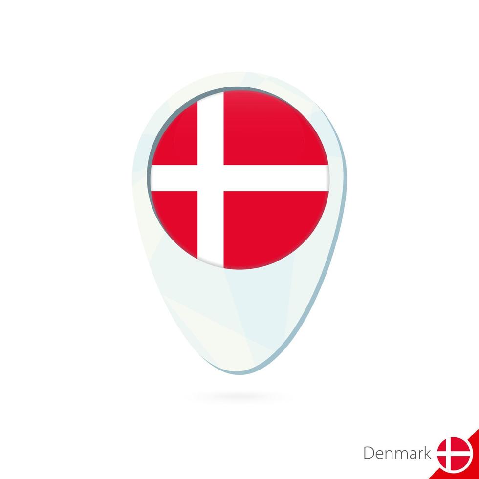 icono de pin de mapa de ubicación de bandera de dinamarca sobre fondo blanco. vector
