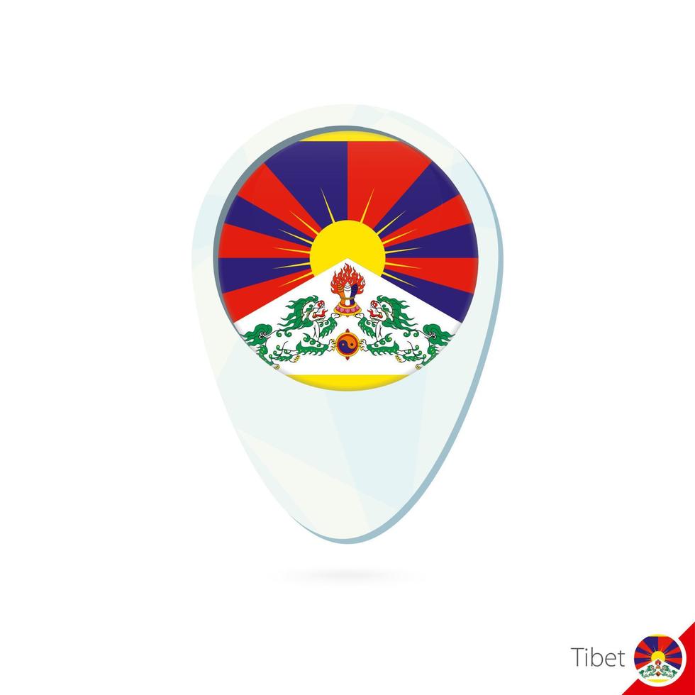 Tibet flag location map pin icon on white background. vector