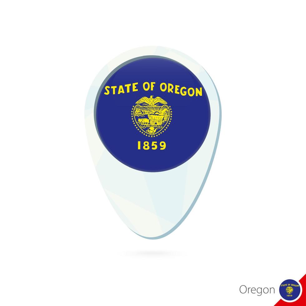 icono de pin de mapa de ubicación de la bandera de oregon del estado de estados unidos sobre fondo blanco. vector