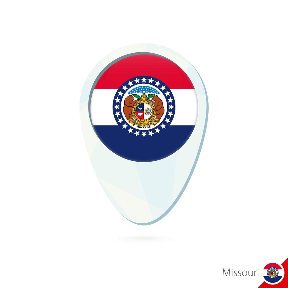 icono de pin de mapa de ubicación de la bandera de missouri del estado de estados unidos sobre fondo blanco. vector