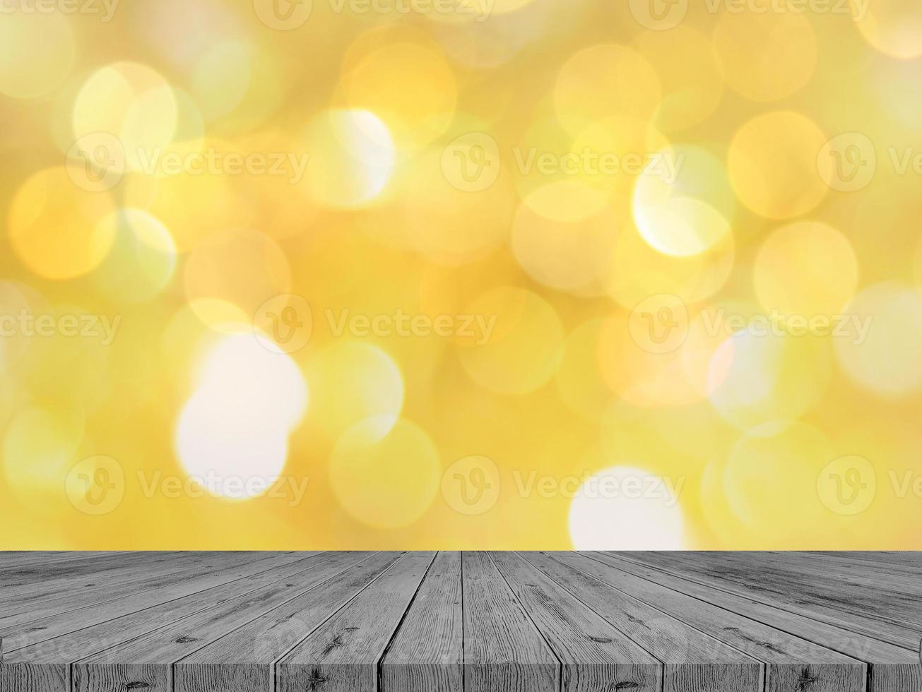 Gold bokeh wood floor photo