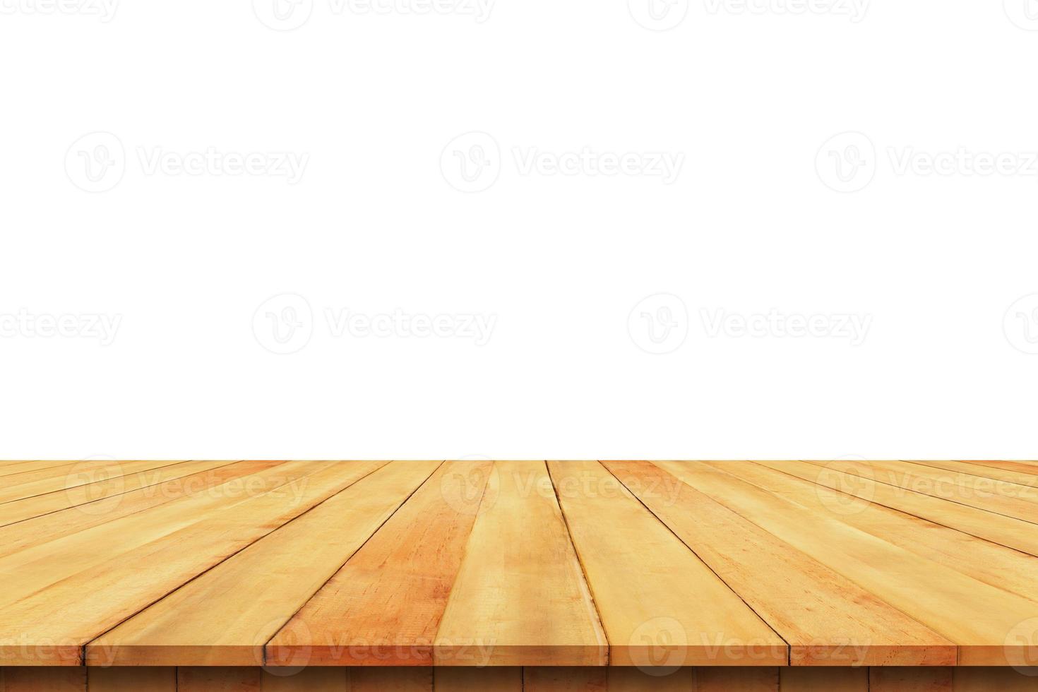 empty wooden table top isolated on white background photo