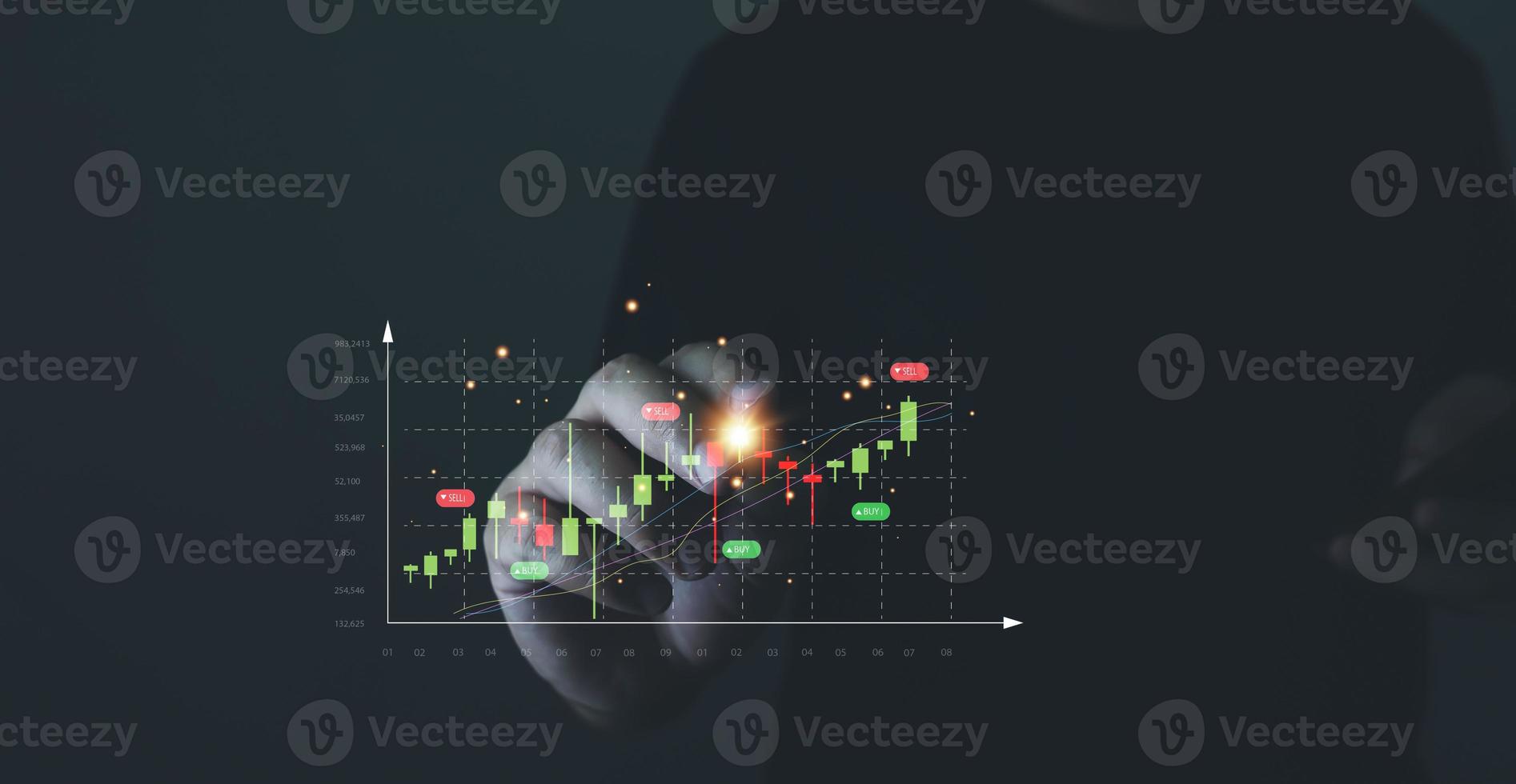 el hombre de negocios está negociando el mercado de valores con tecnología de gráficos digitales. concepto. trabajando con tecnología moderna. foto