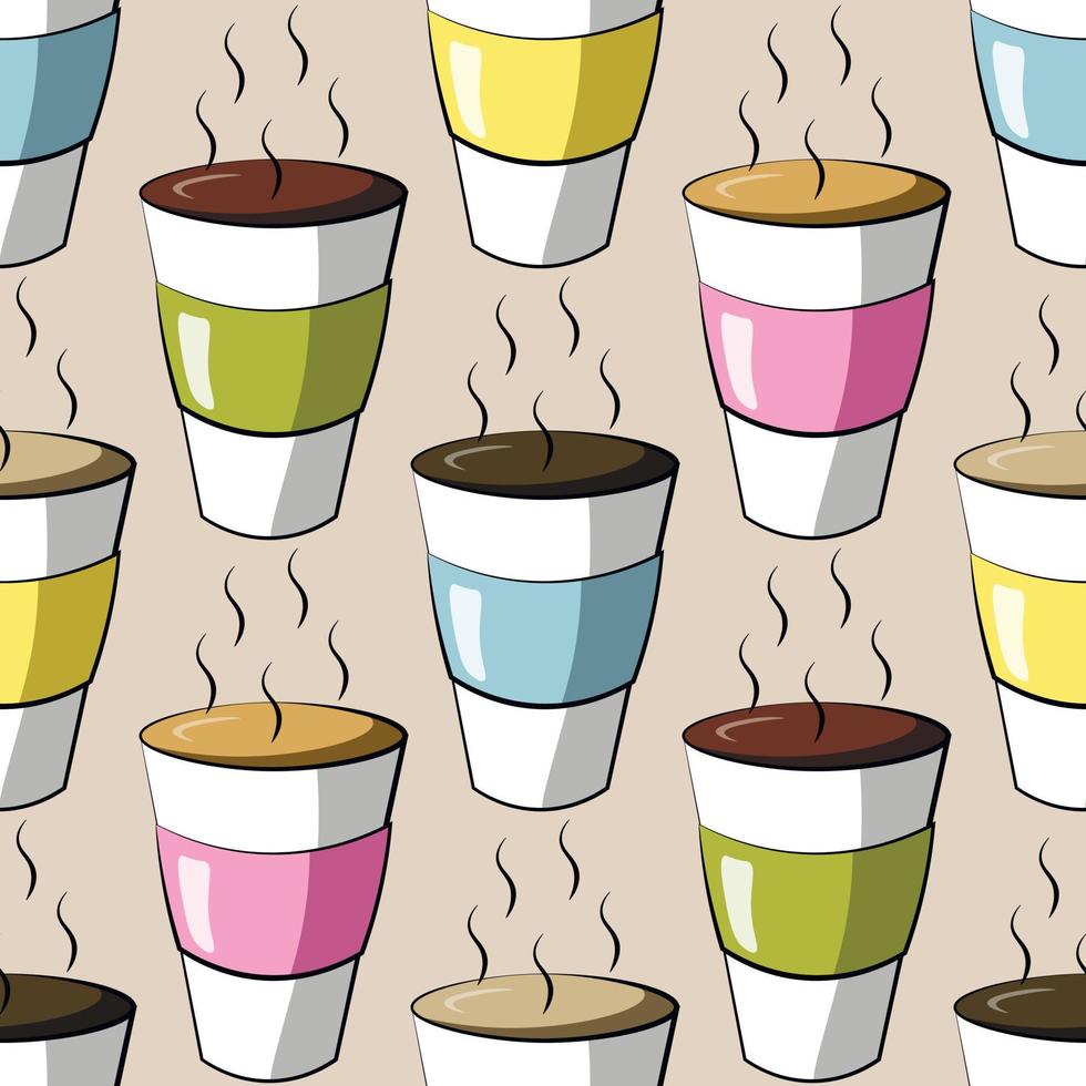 Seamless vector pattern with cartoon paper Coffee Cup