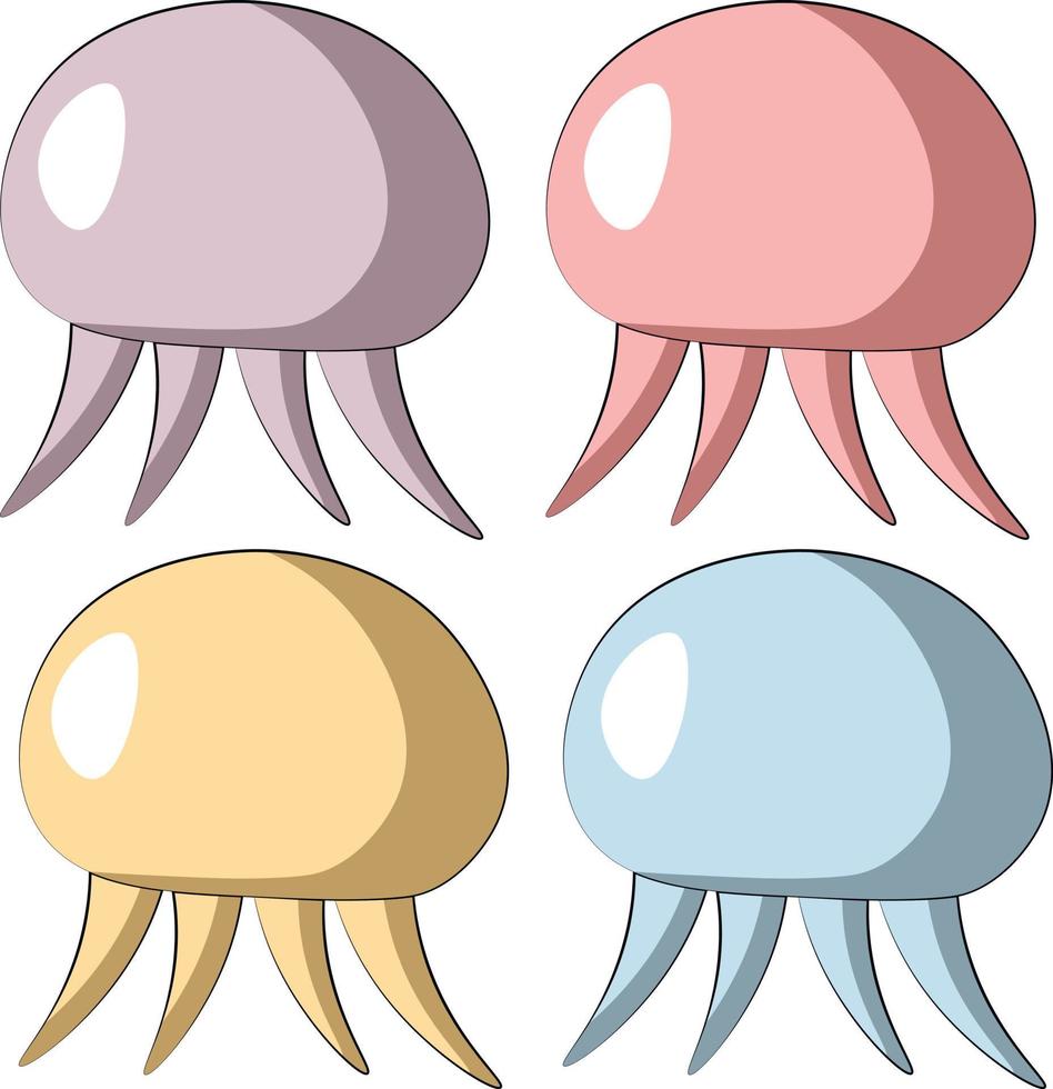 Mini set cartoon Jellyfish. Draw illustration in color vector