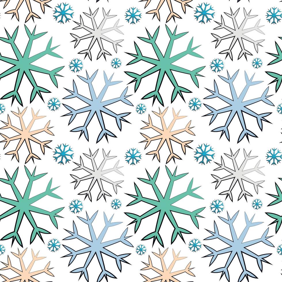 Seamless vector pattern with blue, pink and purple snowflake