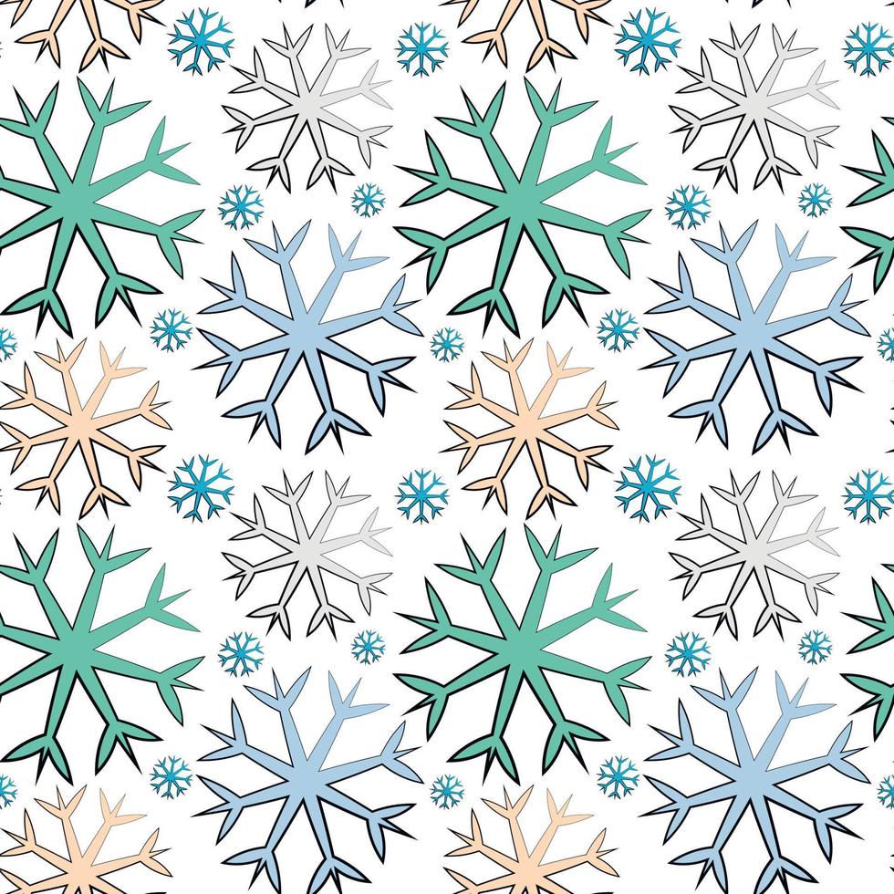 Seamless vector pattern with blue, pink and purple snowflake