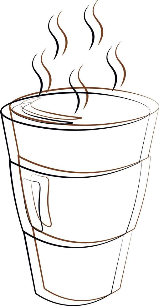 taza de café de papel de un solo elemento. dibujar ilustraciones en negro y marrón vector