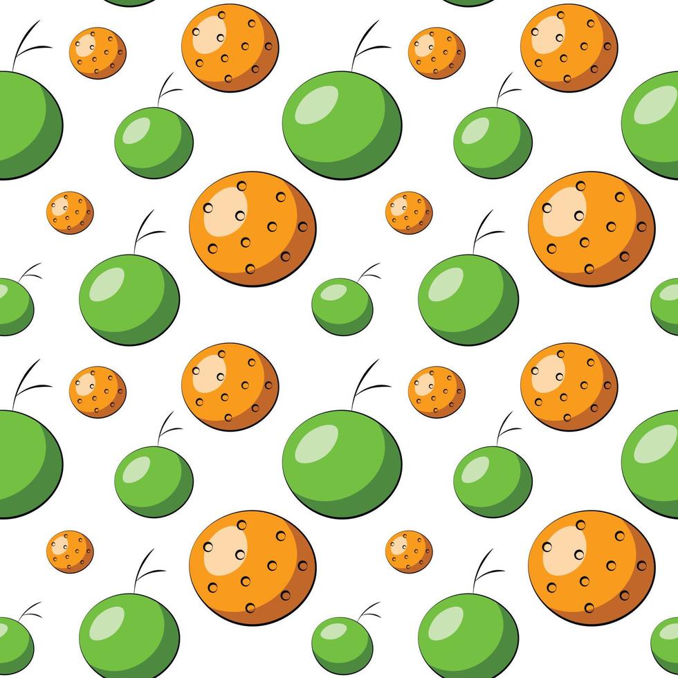 Seamless vector pattern with cartoon orange and apple