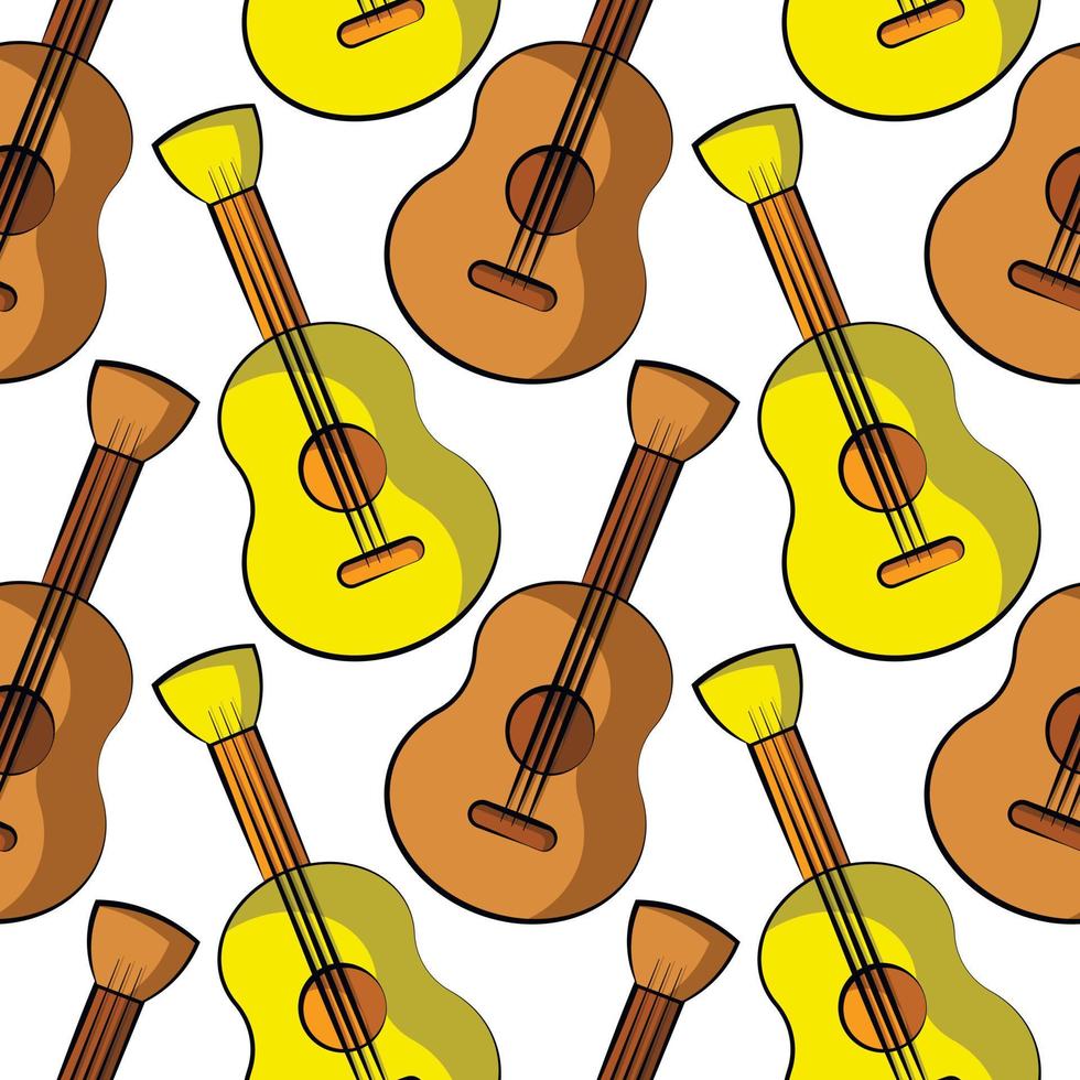 Seamless vector pattern with yellow and brown guitar