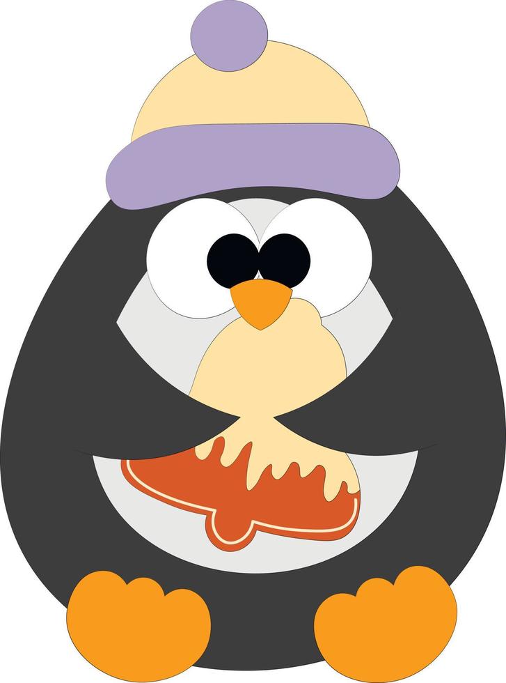 lindo pingüino de dibujos animados con sombrero con pan de jengibre. dibujar una ilustración en color vector