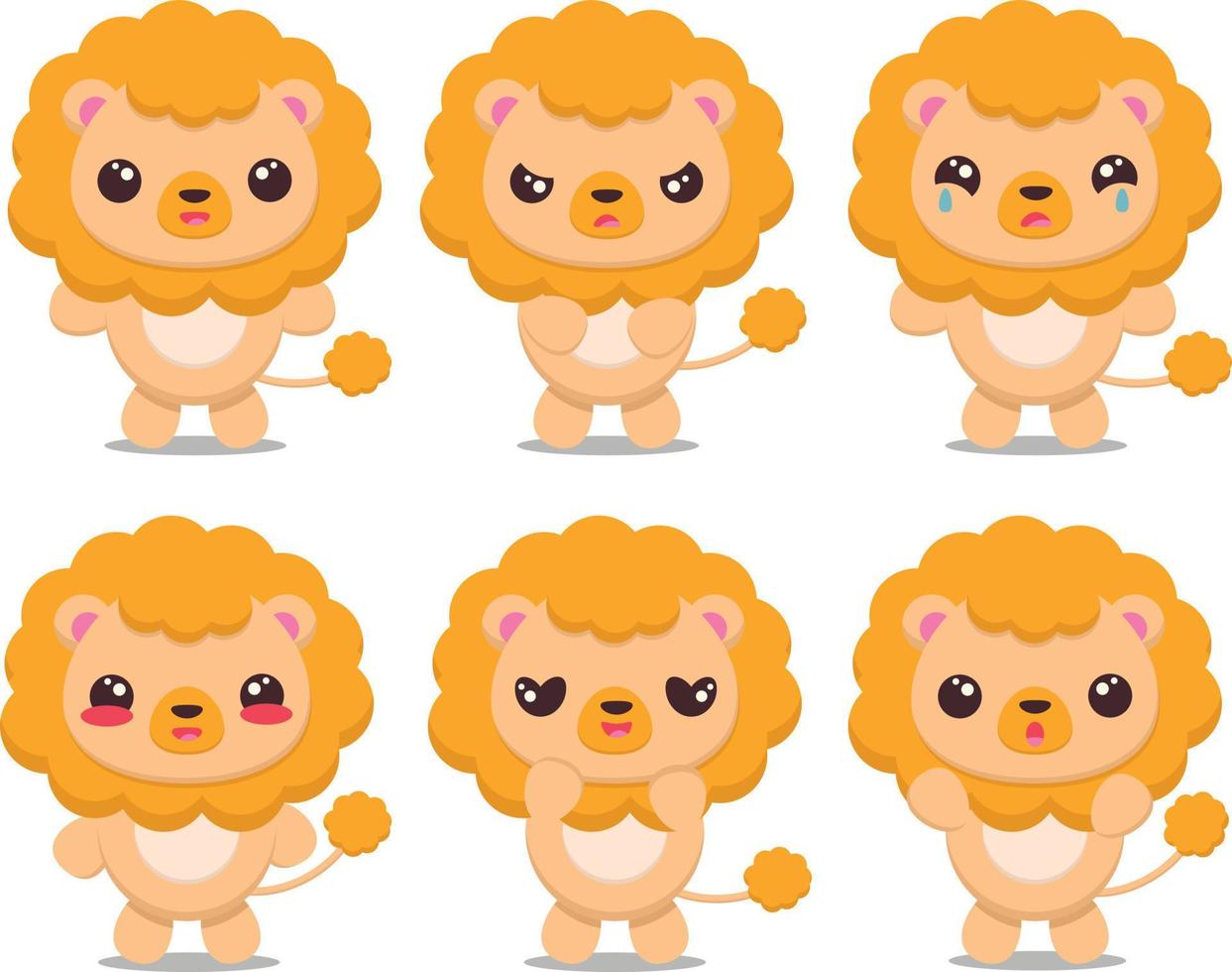 Set cute cartoon lion with different emotions vector